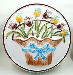 Ceramic Gelatin Mold Wall Hanging Basket of Tulips Italy
